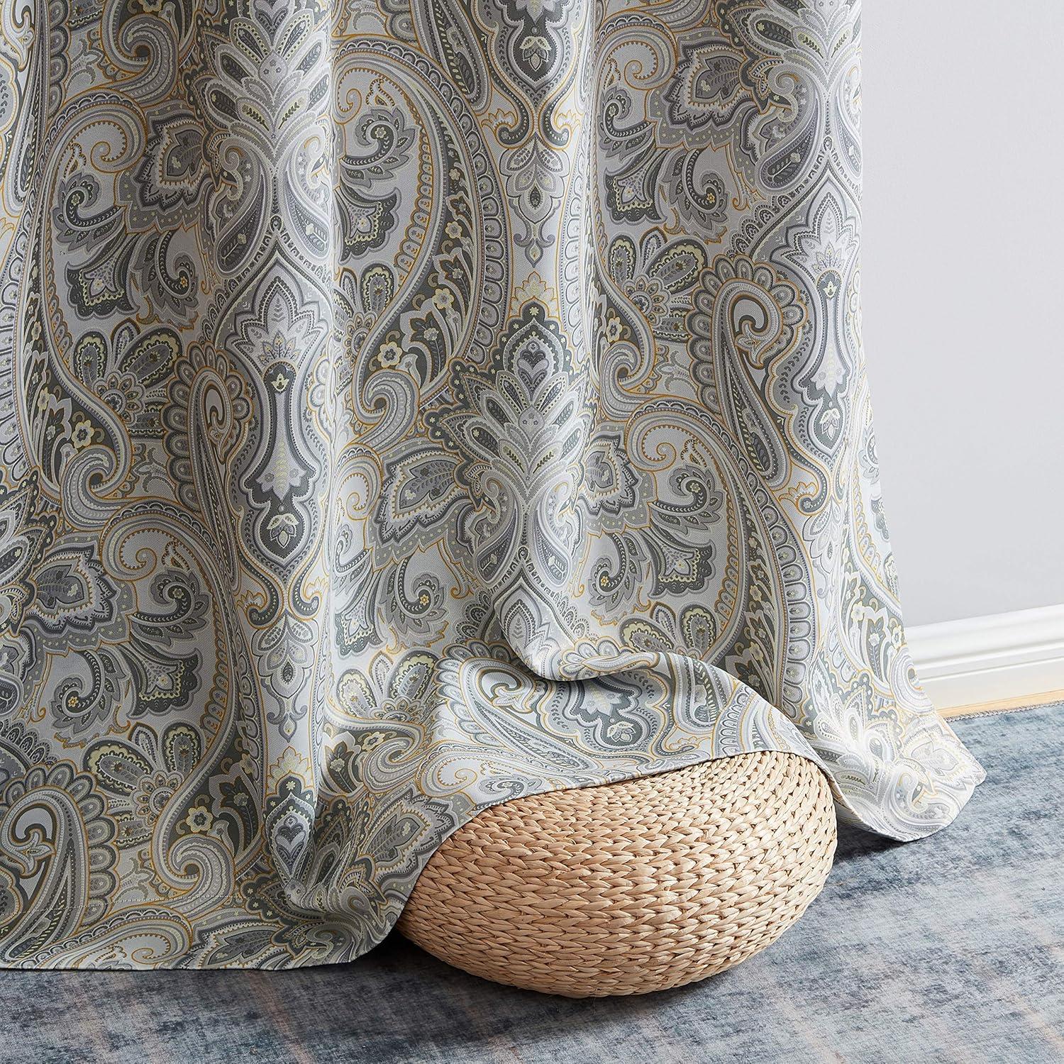 HLC.ME Paris Paisley Decorative Print Damask Pattern Light Reducing Grommet Window Curtain Panels for Bedroom, Set of 2 - Grey, 50 W x 96 L