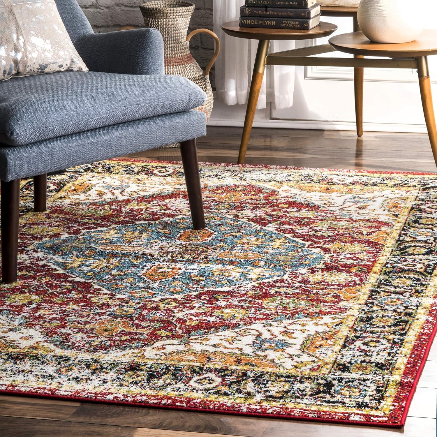 Reversible Multicolor Medallion 2' x 3' Synthetic Accent Rug