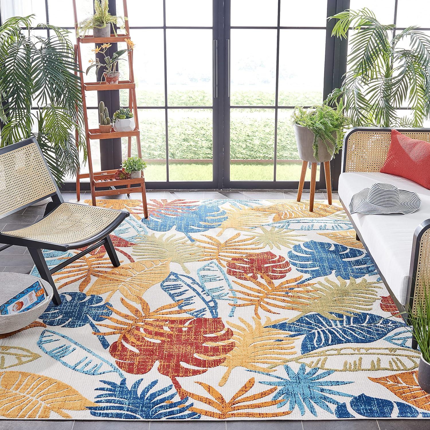 Cabana 6' x 9' Cream and Red Floral Synthetic Area Rug