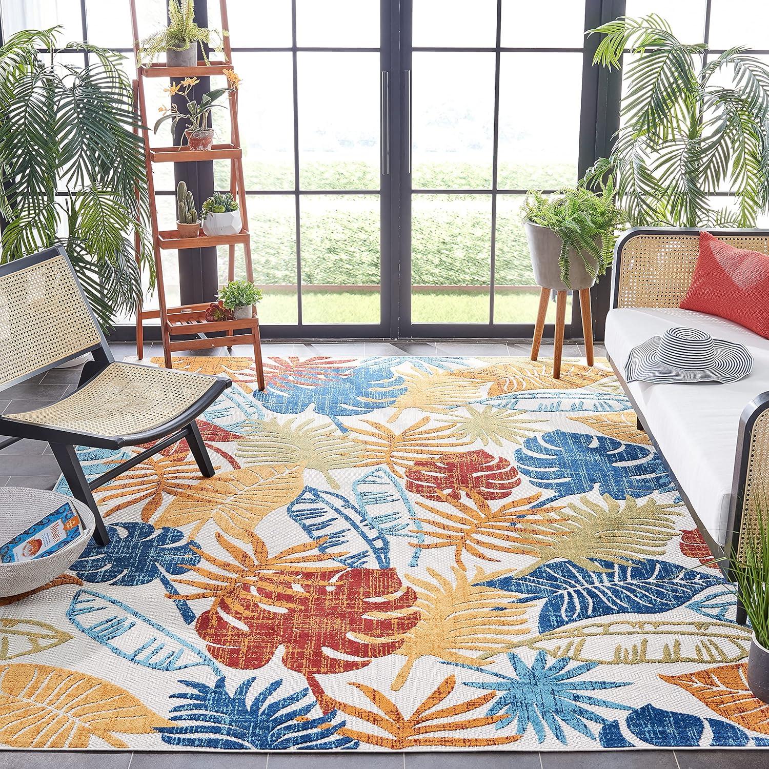 Cabana CBN831 Power Loomed Indoor and Outdoor Area Rug - Creme/Red - 6'x9' - Safavieh.