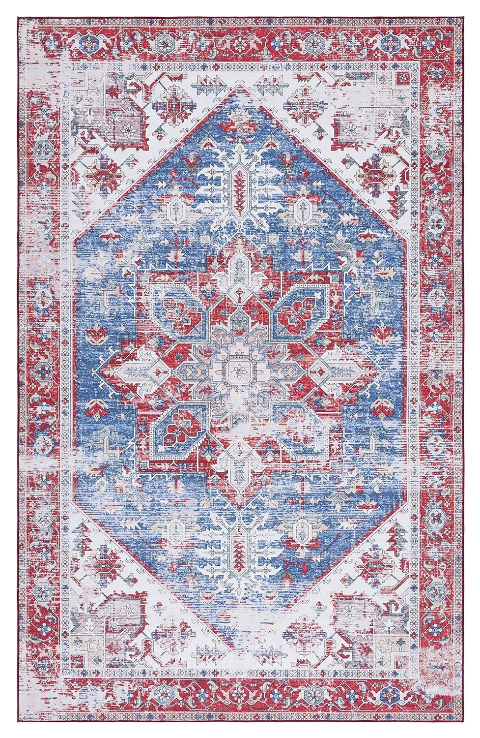 Tucson TSN102 Power Loomed Machine Washable Area Rug - Blue/Red - 5'x8' - Safavieh.