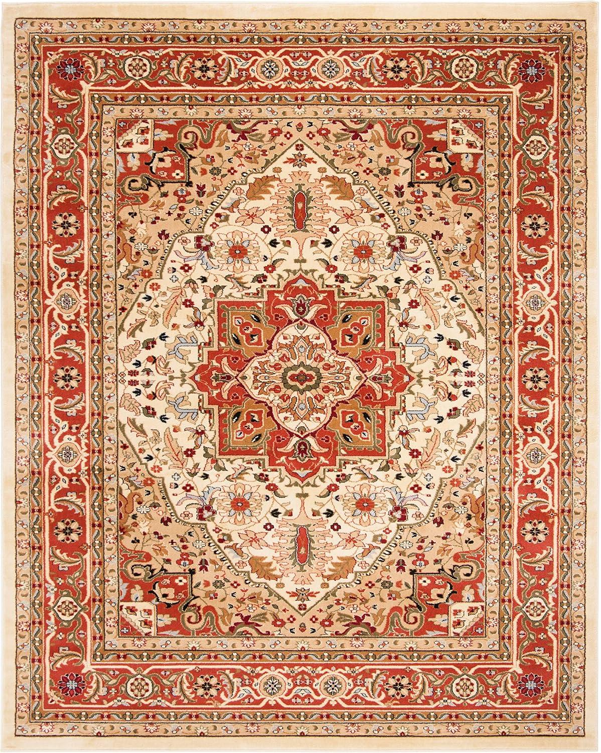 Ivory and Rust Traditional Oriental Area Rug 5'3" x 7'6"