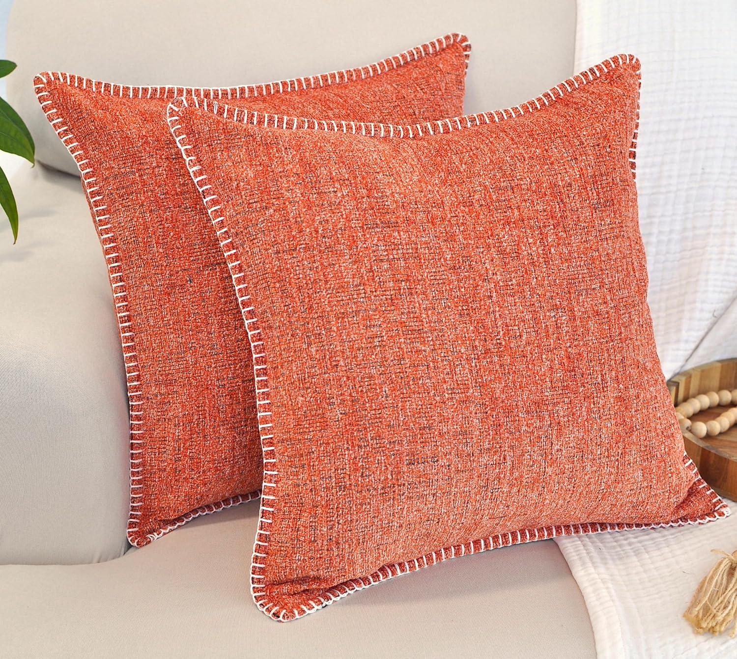 Soft Chenille Throw Pillow Covers With Stitched Edge