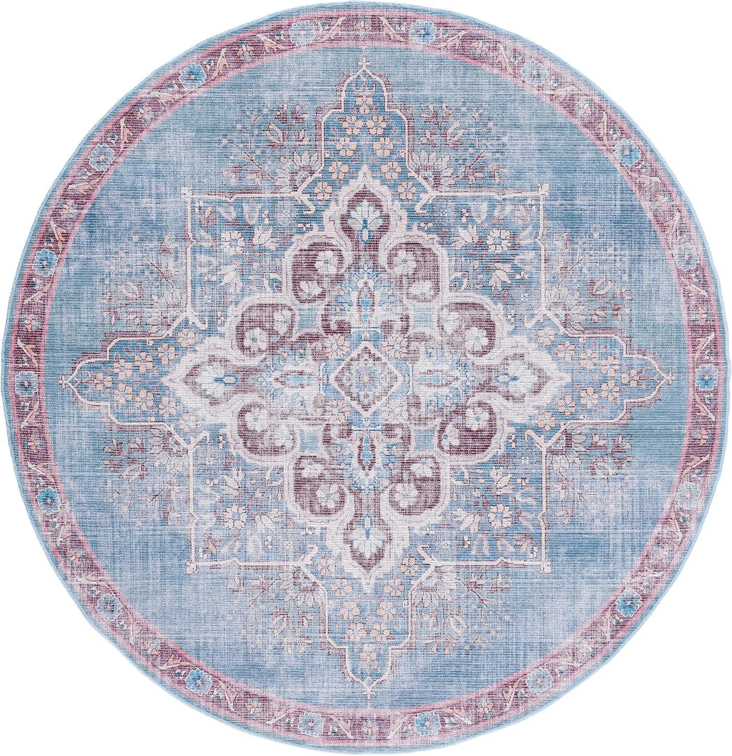 Serapi Elegance Round 6'7" Blue & Brown Hand-Knotted Area Rug