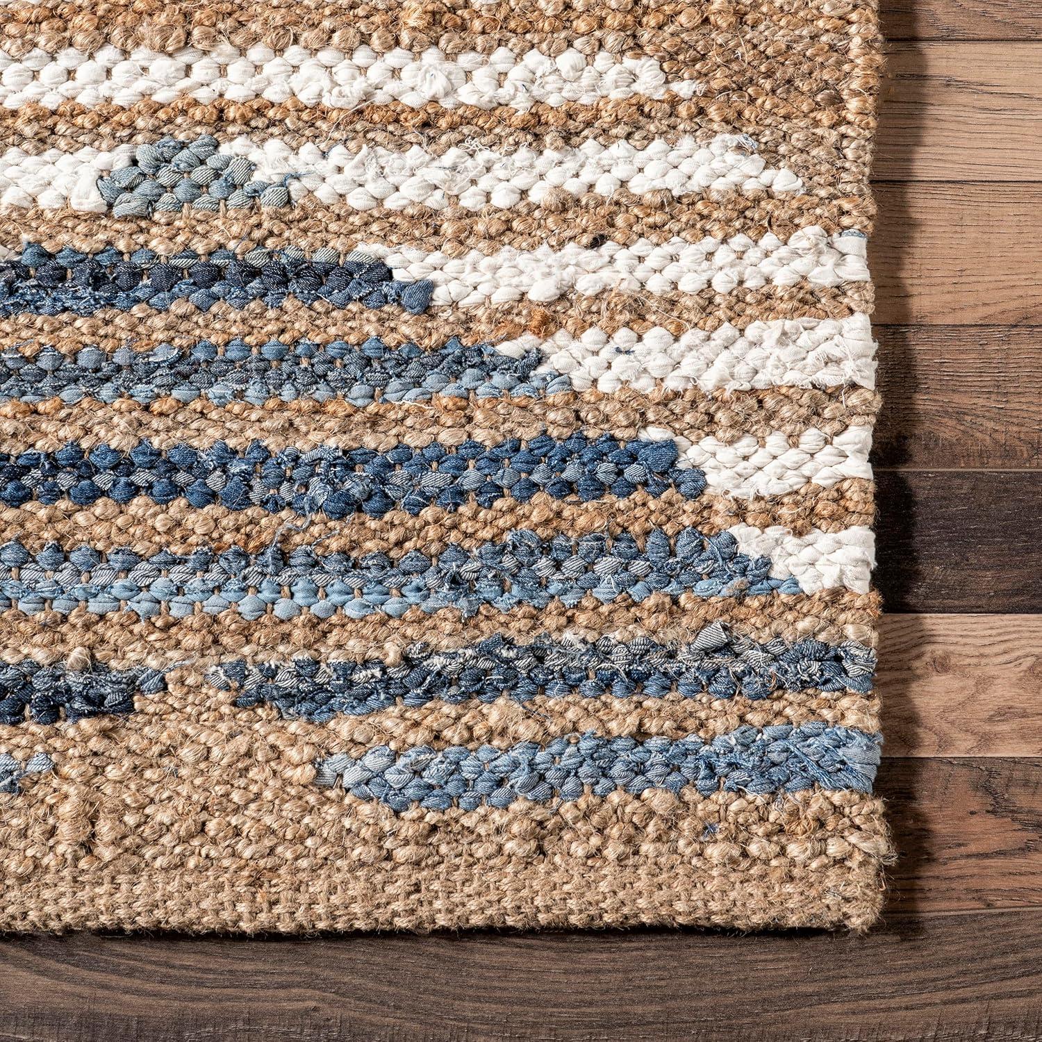 nuLOOM Hand Braided Marla Denim And Jute Diamonds Area Rug, Runner 2' 6" x 10', Off White