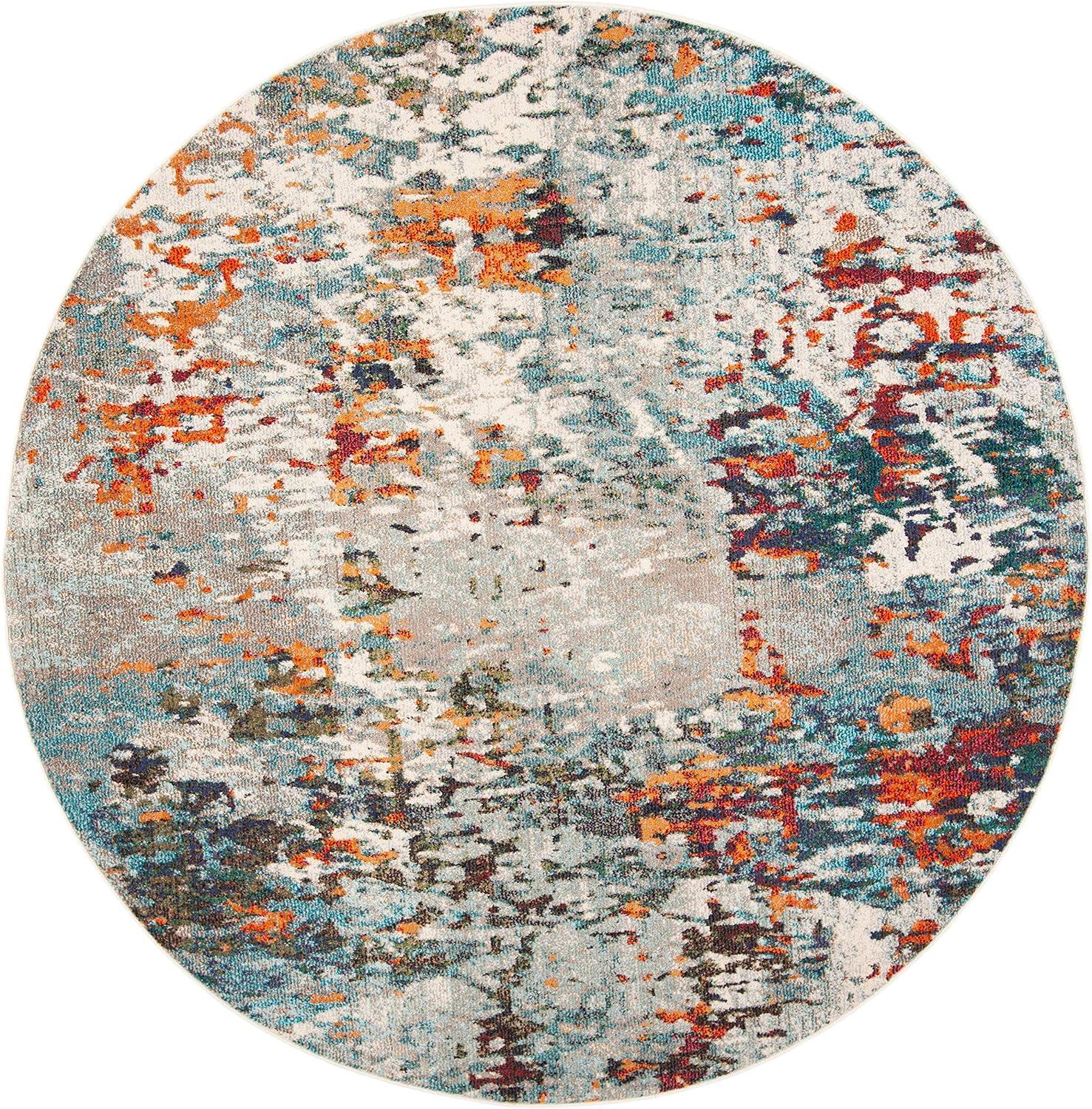 Madison MAD471 Power Loomed Indoor Area Rug - Grey/Blue - 6'7" Round - Safavieh