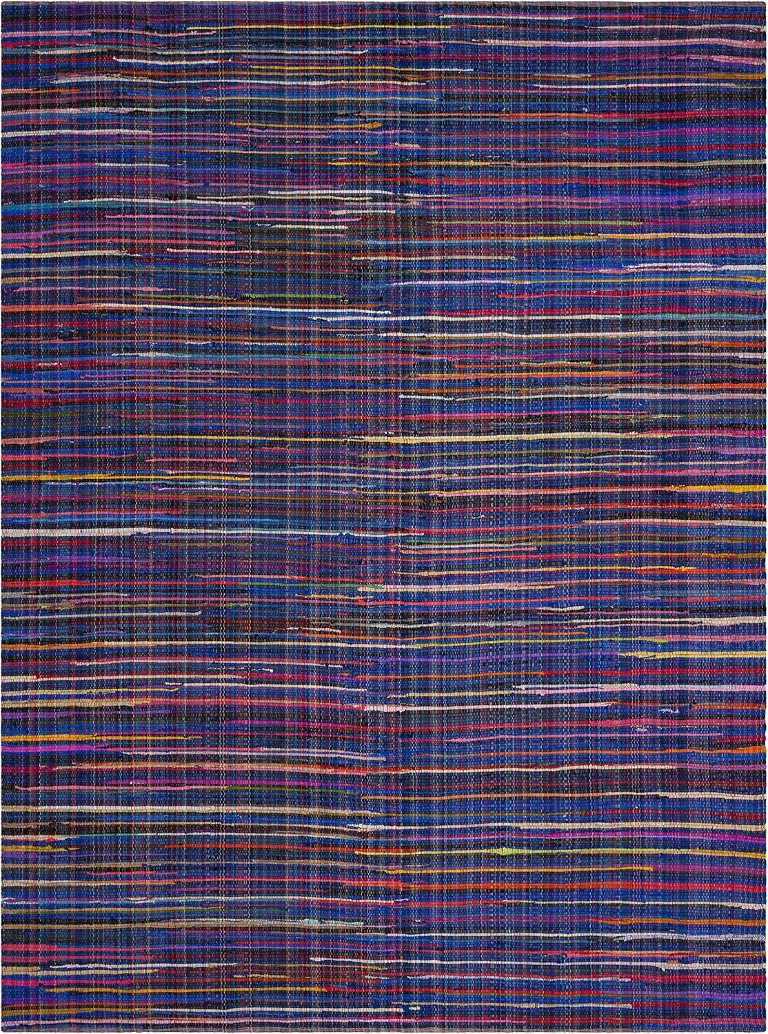 SAFAVIEH Rag Petar Striped Cotton Area Rug, Blue/Multi, 9' x 12'