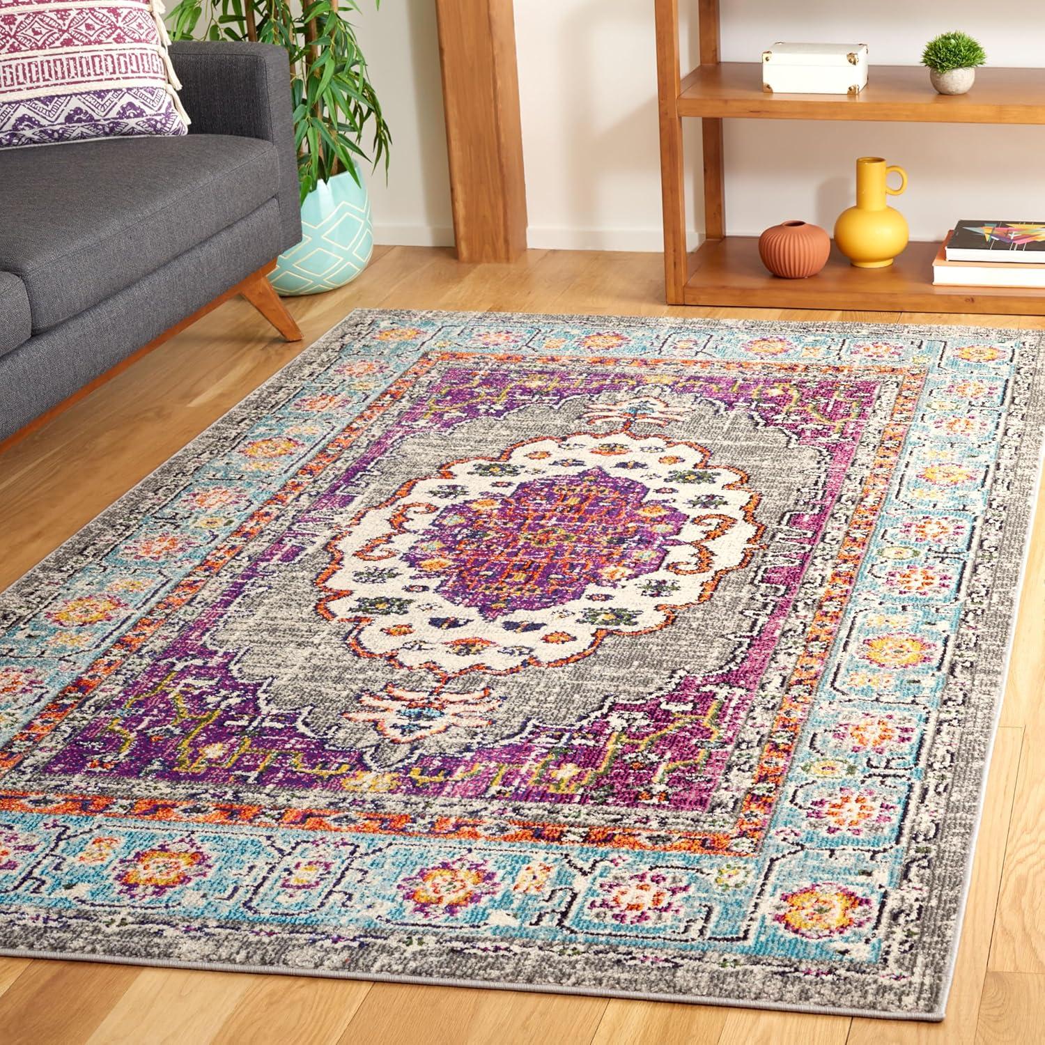 Monaco MNC246 Power Loomed Indoor Area Rug - Violet/Light Blue - 6'7"x9'2" - Safavieh.