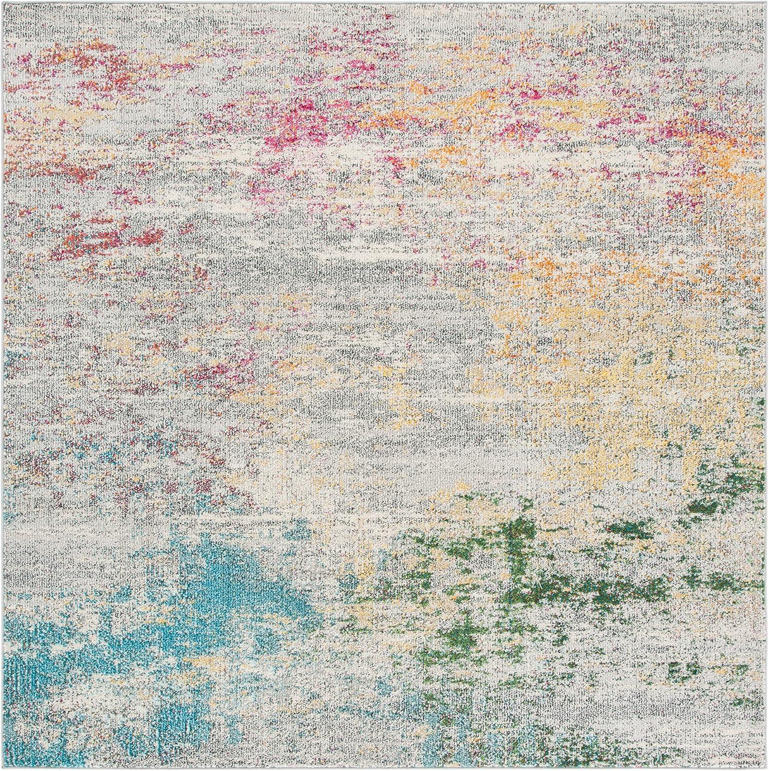 SAFAVIEH Madison Oscar Abstract Distressed Area Rug, Grey/Gold, 11' x 11' Square