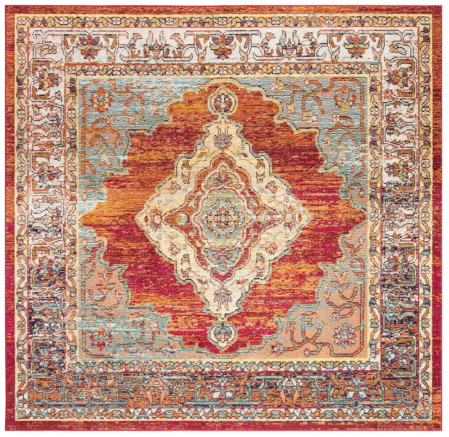 Crystal CRS500 Power Loomed Area Rug - Orange/Light Blue - 7'x7' - Safavieh.