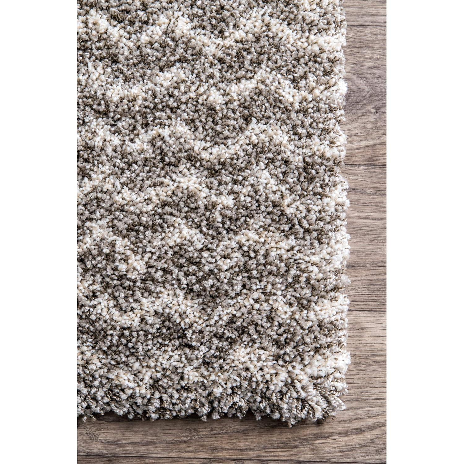 Nuloom Cuellar Striped 7x9 Shag Indoor Area Rug for Living Room Bedroom Dining Room Nursery, Dark Grey/Ivory