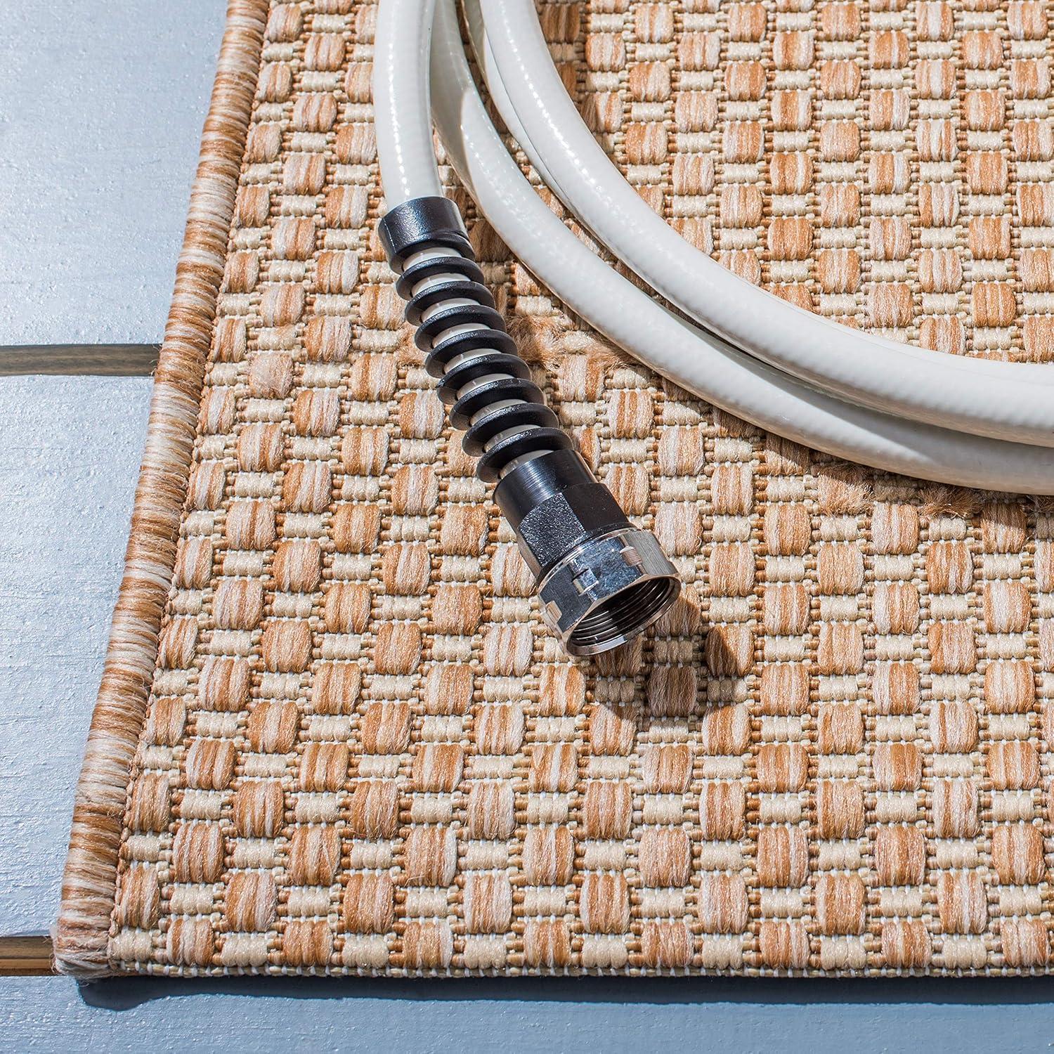 SAFAVIEH Courtyard Finnian Solid Dotted Indoor/Outdoor Area Rug, 6'7" x 9'6", Natural/Cream