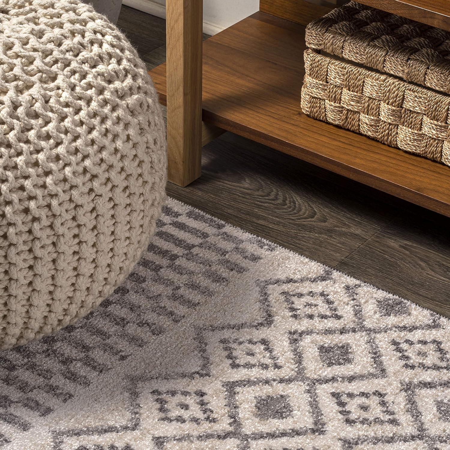 5'x8' Ifrane Berber Geometric Stripe Area Rug, Cream/Gray - JONATHAN Y