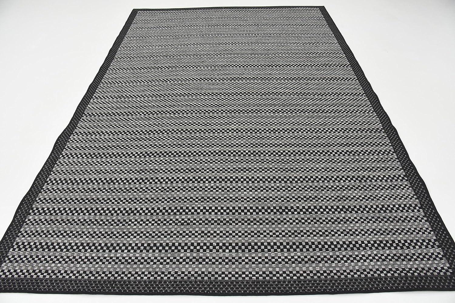 Gray Striped Synthetic 6' x 9' Outdoor Reversible Area Rug