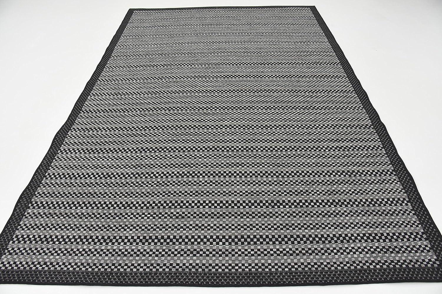 Unique Loom 6' 0 x 9' 0 Gray Outdoor Border Checkered Area Rug