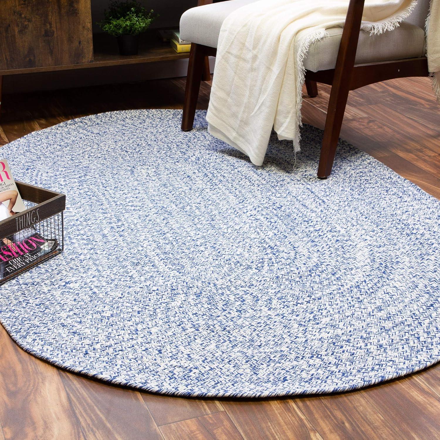 Leslie Country Blue & White Area Rug Oval 4' x 6' Oval