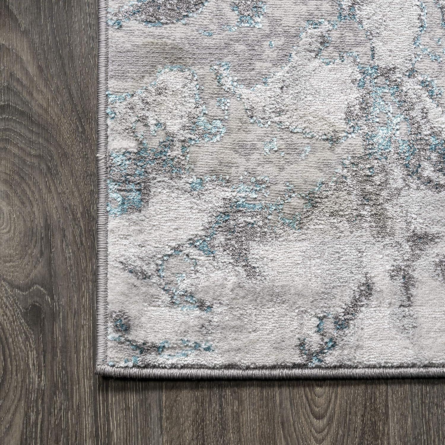 4'x6' Swirl Marbled Abstract Area Rug, Gray/Turquoise - JONATHAN Y