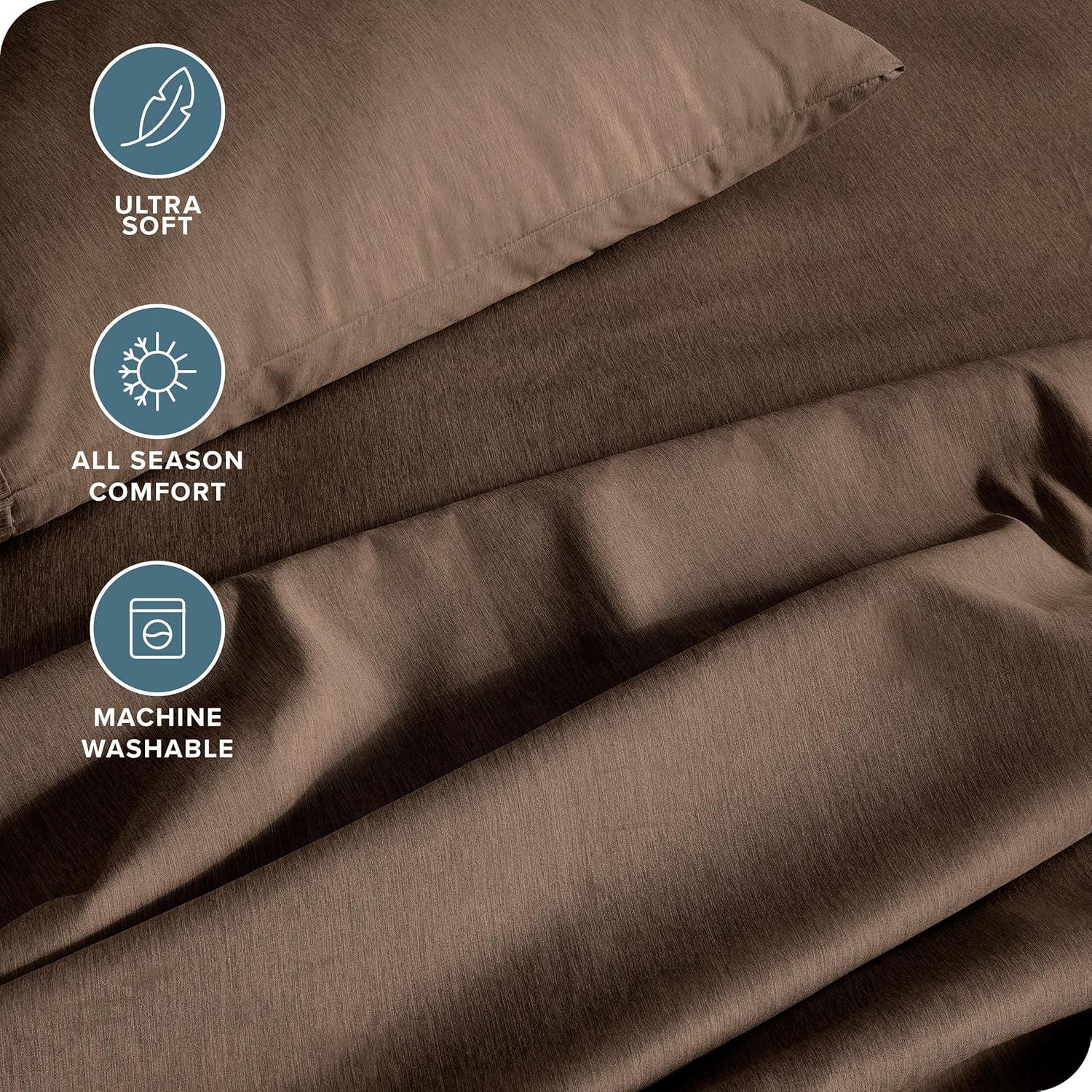 Bare Home Premium 1800 Collection 4-Piece Bed Sheet Set, Queen, Heathered Taupe