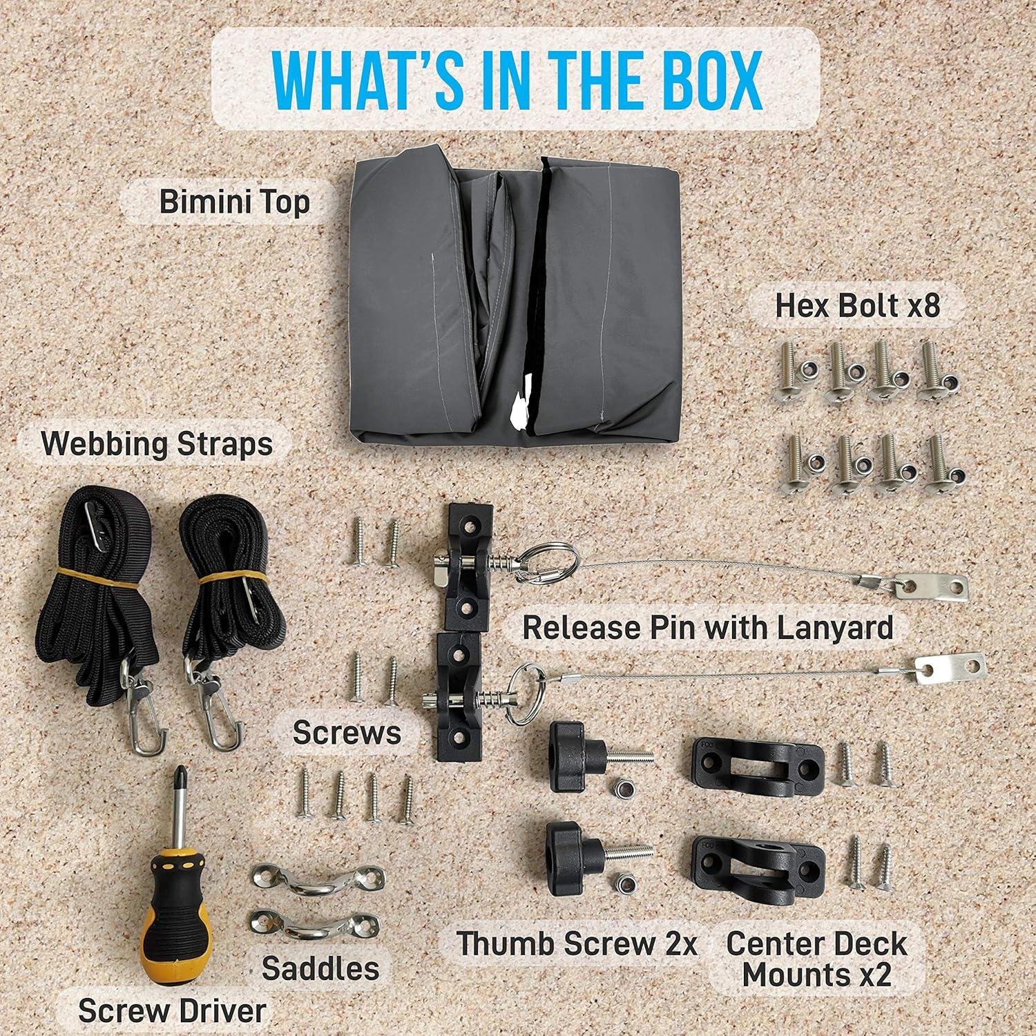 SereneLife 3 Bow Bimini Top - 2 Straps And 2 Rear Support Poles With Marine-Grade 600D Polyester Canvas (Gray) | Wayfair