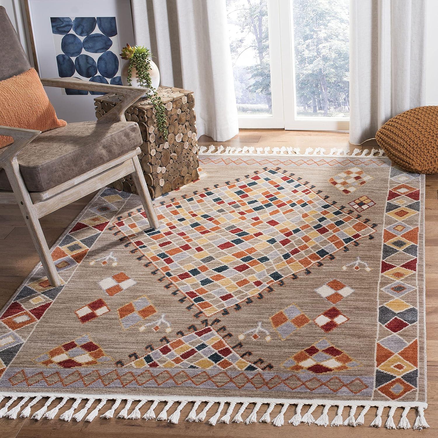 Farmhouse FMH852 Power Loomed Indoor Area Rug - Taupe/Navy - 5'1"x7'3" - Safavieh