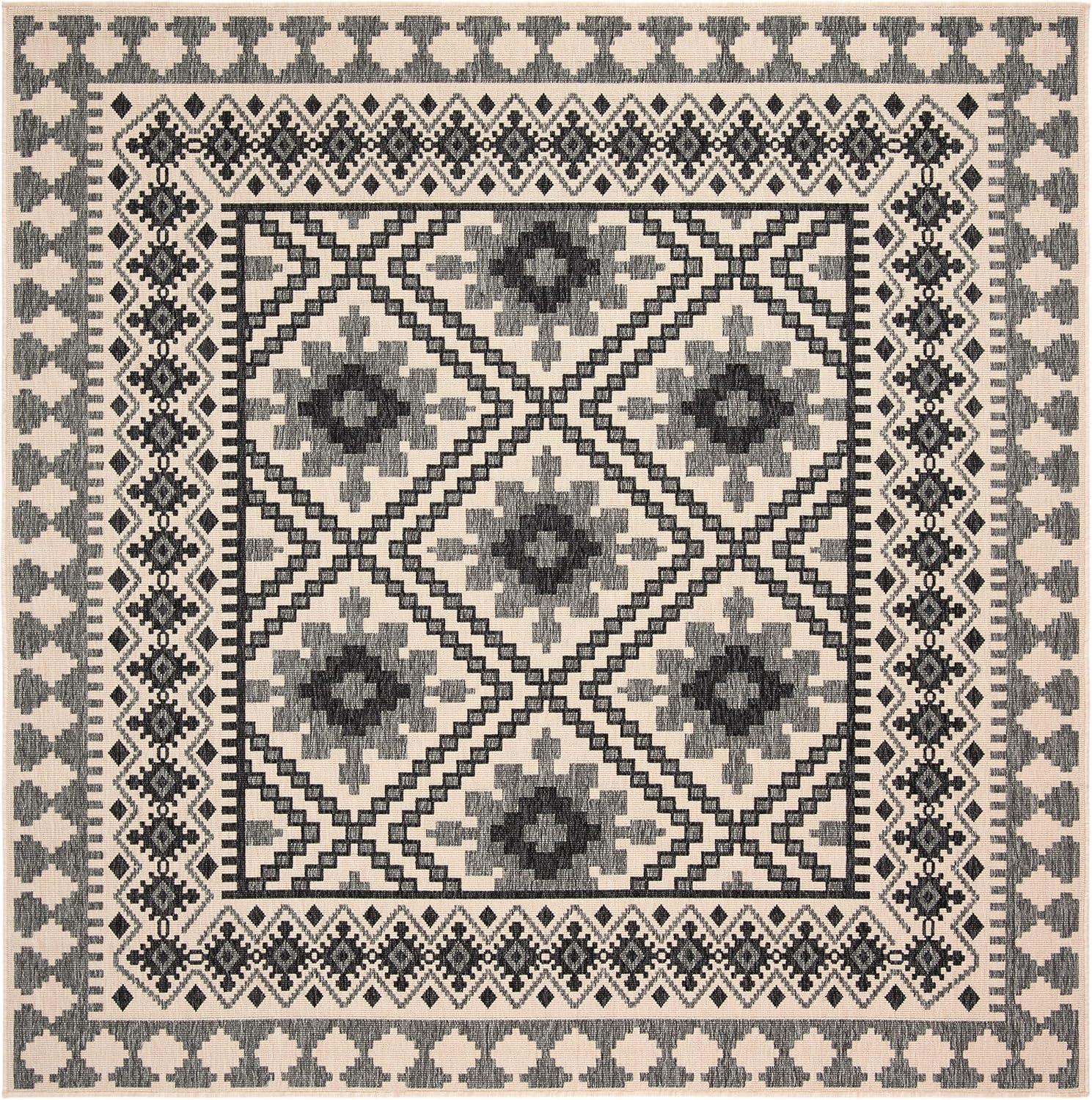 Veranda VER099 Power Loomed Indoor/Outdoor Area Rug - Ivory/Slate - 5'3"x5'3" - Safavieh.