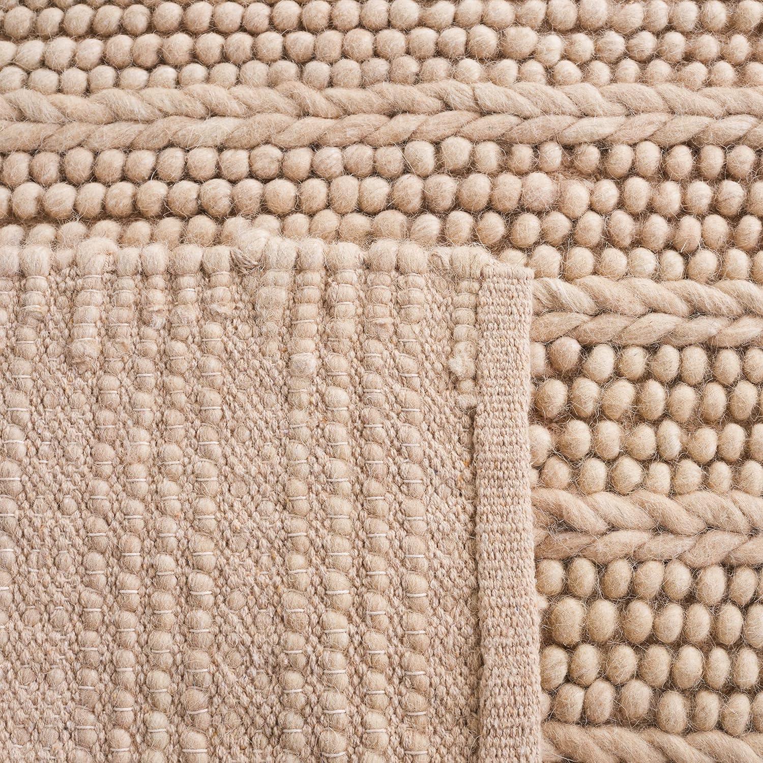 Natura Artisan-Crafted Beige Wool 6' Square Area Rug