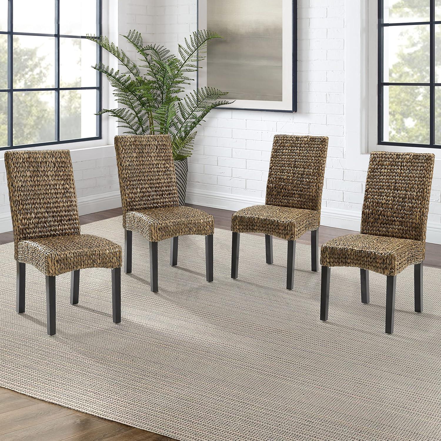 Edgewater High-Back Seagrass & Wood Dining Chair Set, Brown