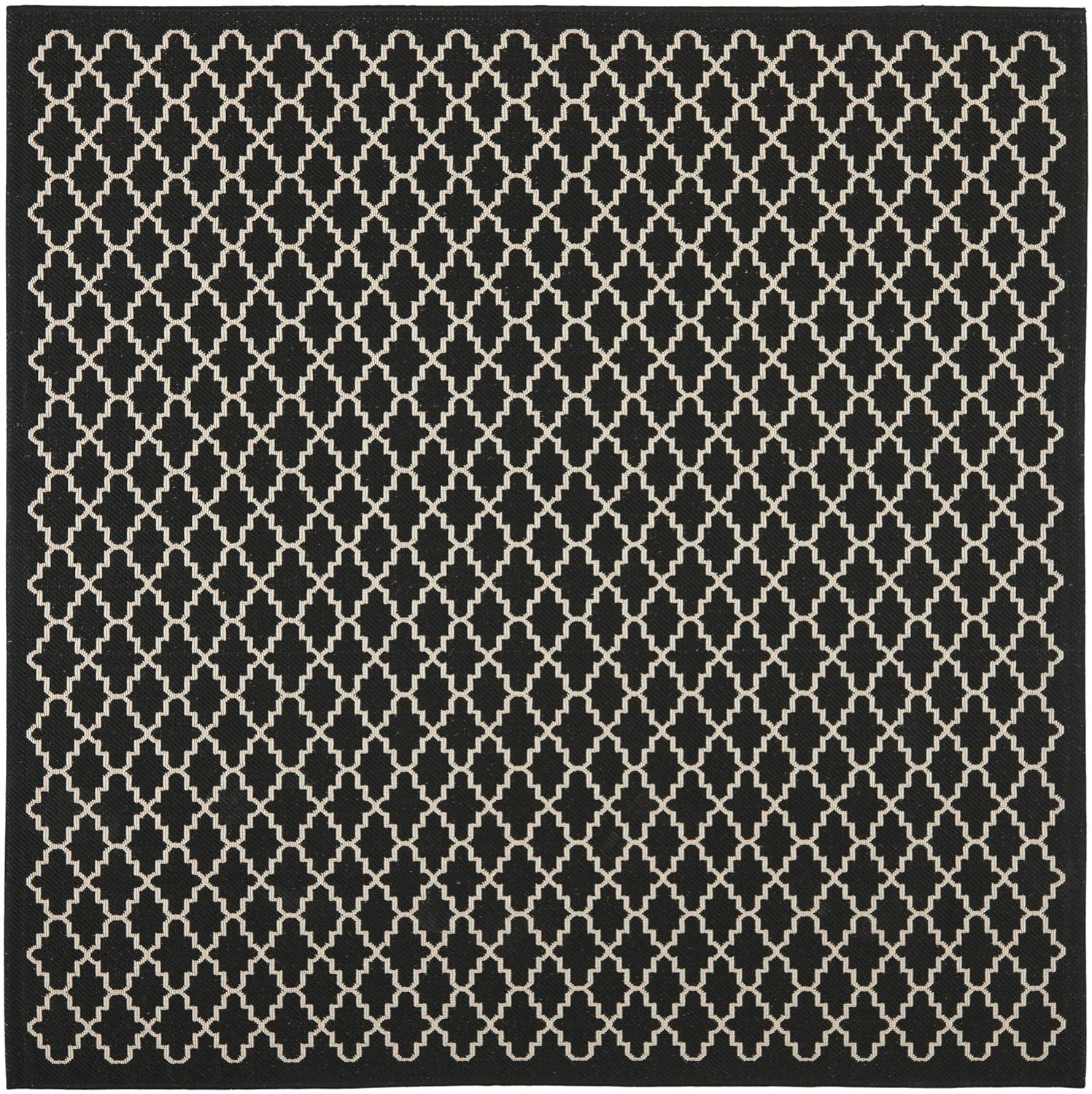 Courtyard CY6919 Power Loomed Indoor and Outdoor Area Rug - Black/Beige - 6'7"x6'7" - Safavieh