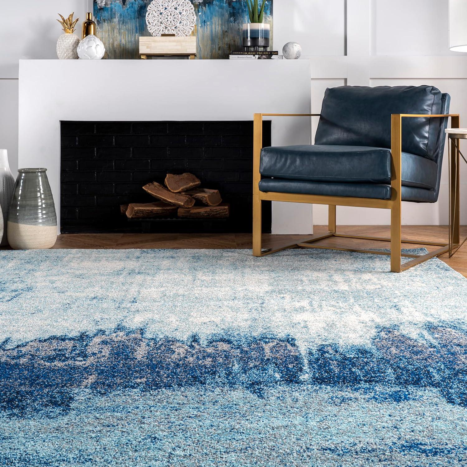 Nuloom Alayna Abstract 2x3 Accent Indoor Area Rug for Living Room Bedroom Dining Room Entryway Kitchen, Blue/Ivory
