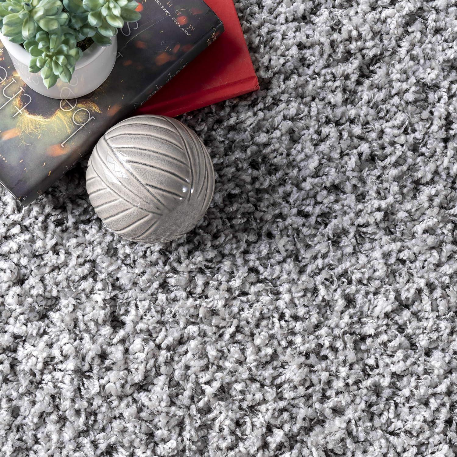 Luxurious Silver Shag Rectangular Area Rug - Synthetic, Easy Care