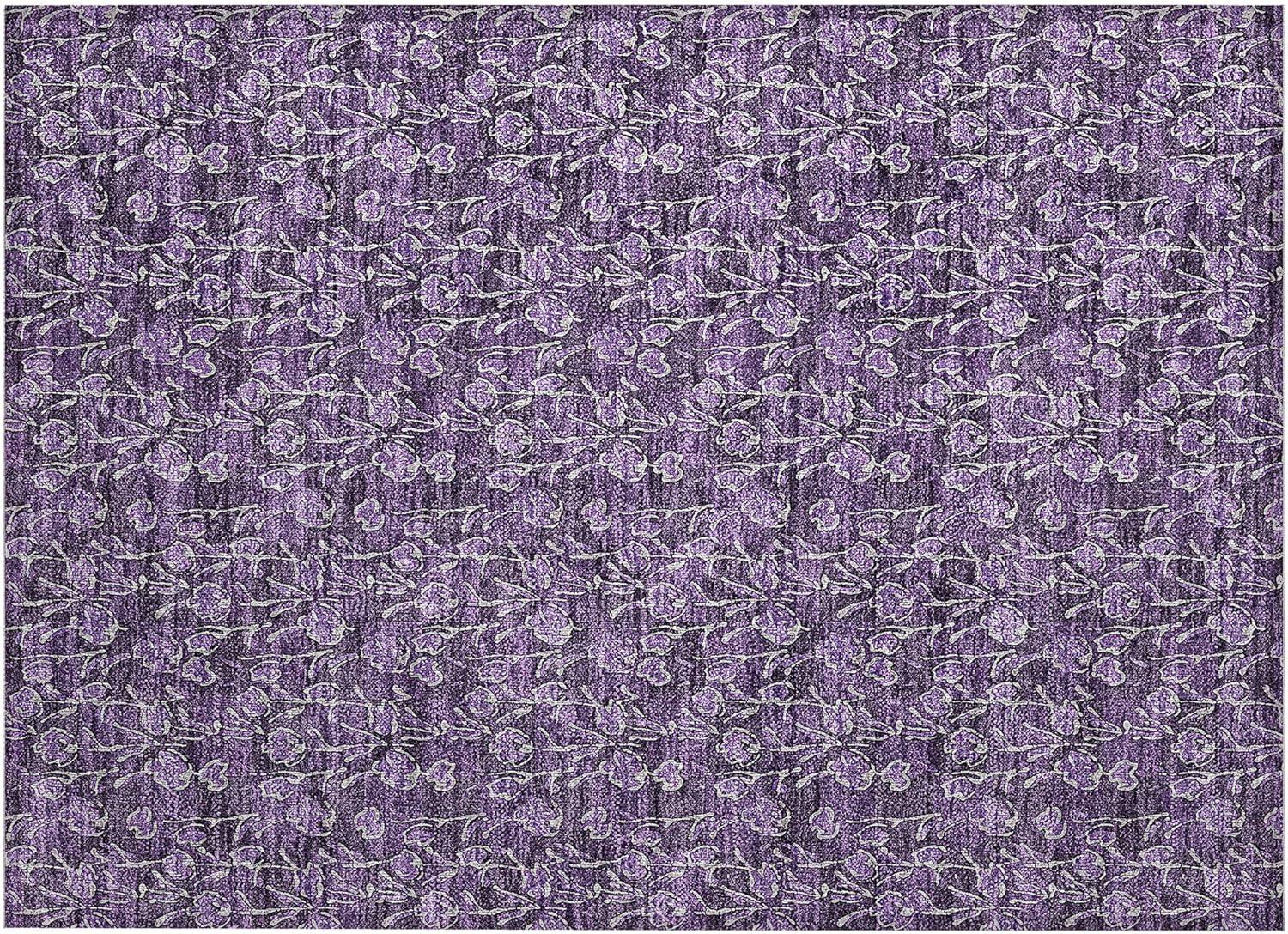 Purple Floral Synthetic Flat Woven Rectangular Rug