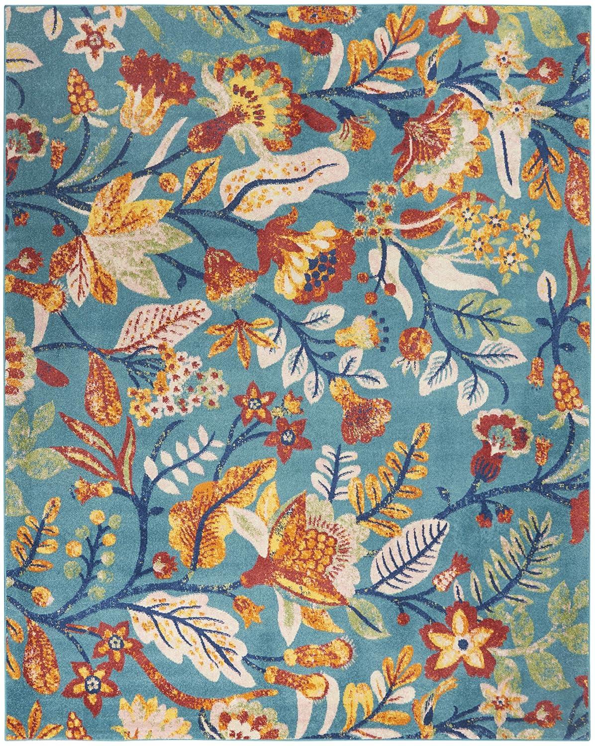 Nourison Allur Botanical Indoor Area Rug Turquoise Multicolor 7'10" x 9'10"
