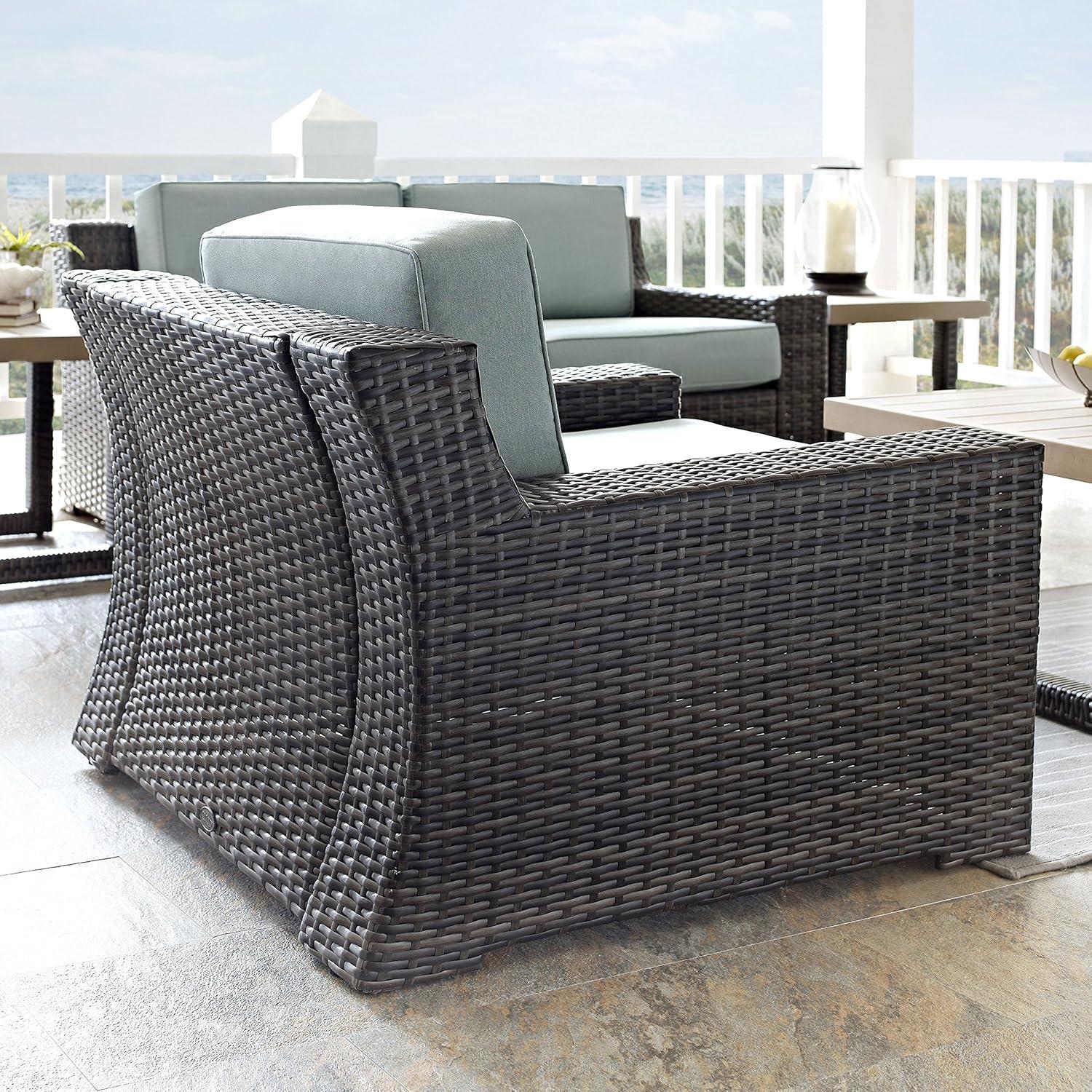 Beaufort Outdoor Wicker Loveseat - Mist - Crosley: Powder-Coated Steel Frame, UV-Resistant, with Foam Cushions