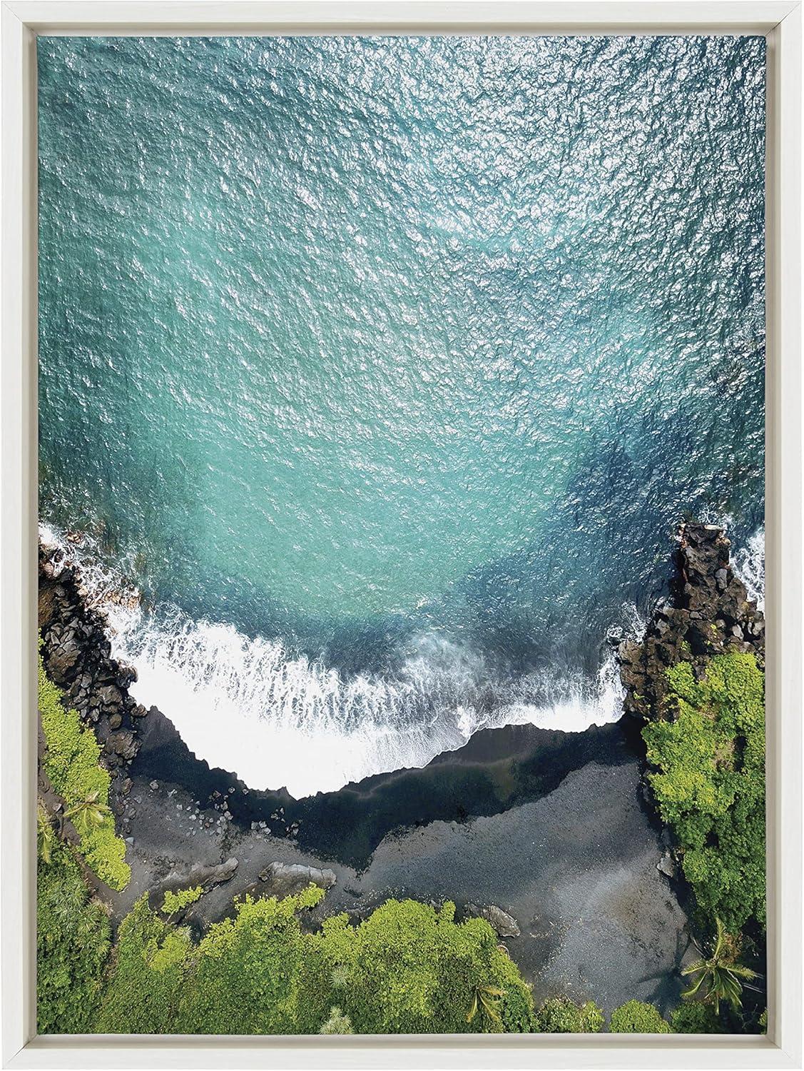 Kate and Laurel Sylvie Maui Black Sand Beach 1 Framed Canvas by Rachel Bolgov