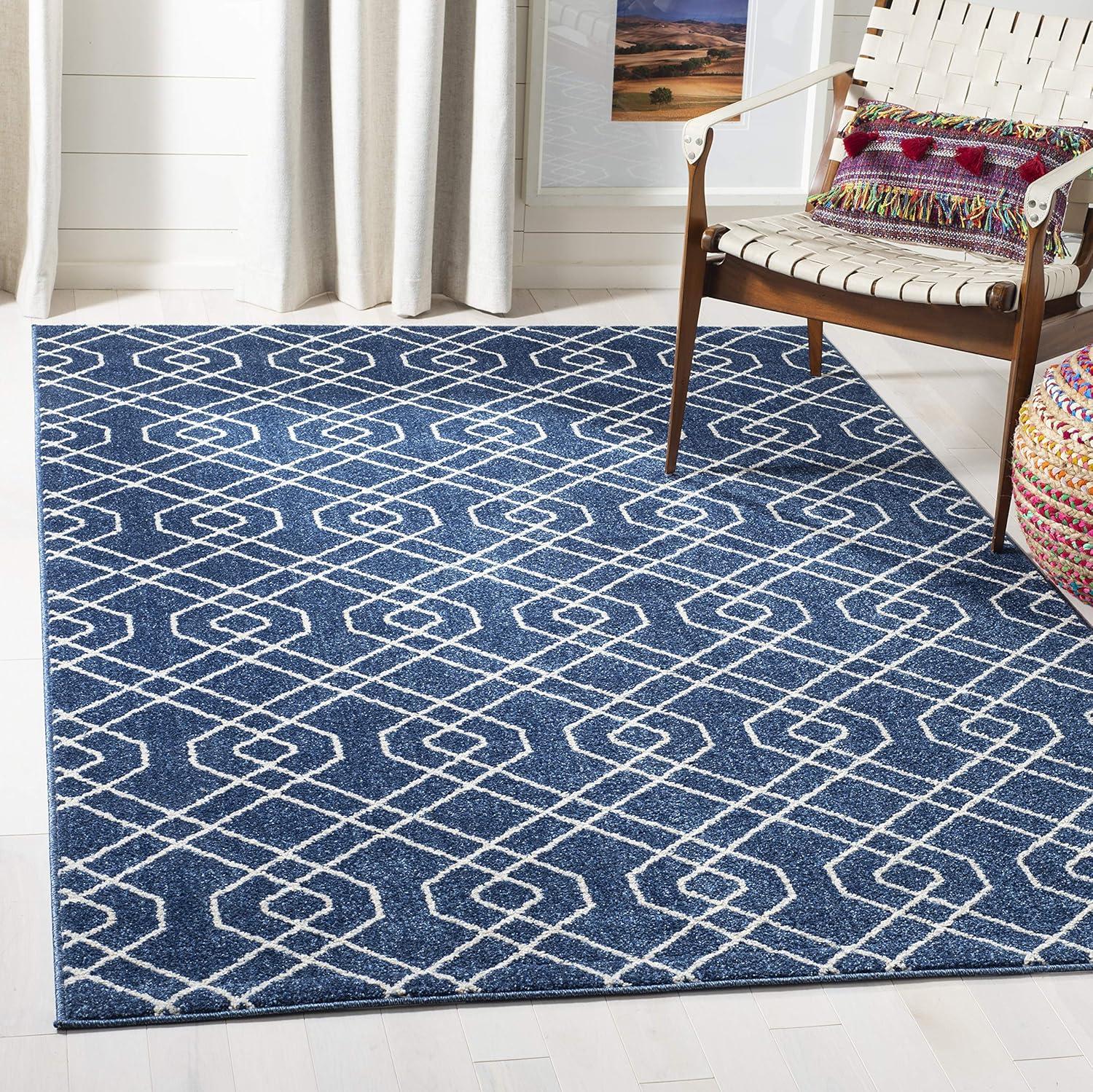 Navy & Beige Hand-Knotted Reversible Cotton Blend Area Rug - 5'3" x 8'