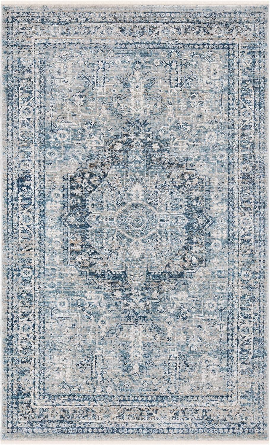 SAFAVIEH Victoria Creighton Floral Bordered Area Rug, Blue/Grey, 2'2" x 4'