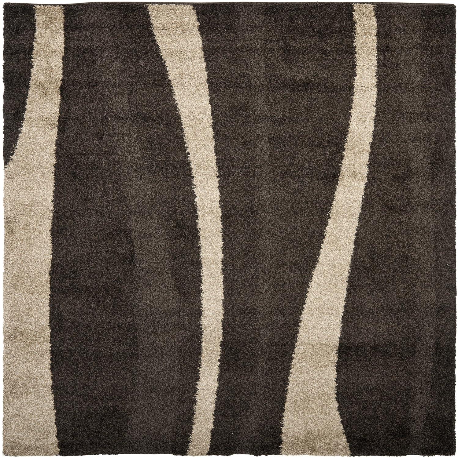 Florida Shag SG451 Power Loomed Indoor Area Rug - Dark Brown/Beige - 5'x5' Square - Safavieh