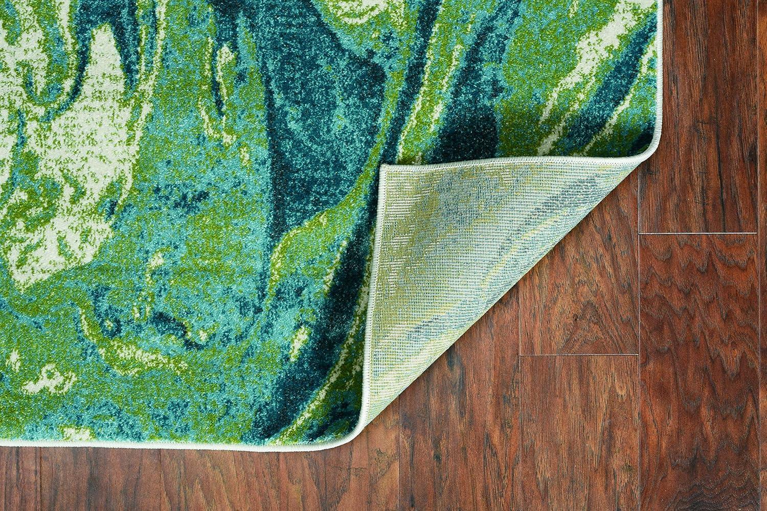 Small Blue Abstract Synthetic Stain-Resistant Rug