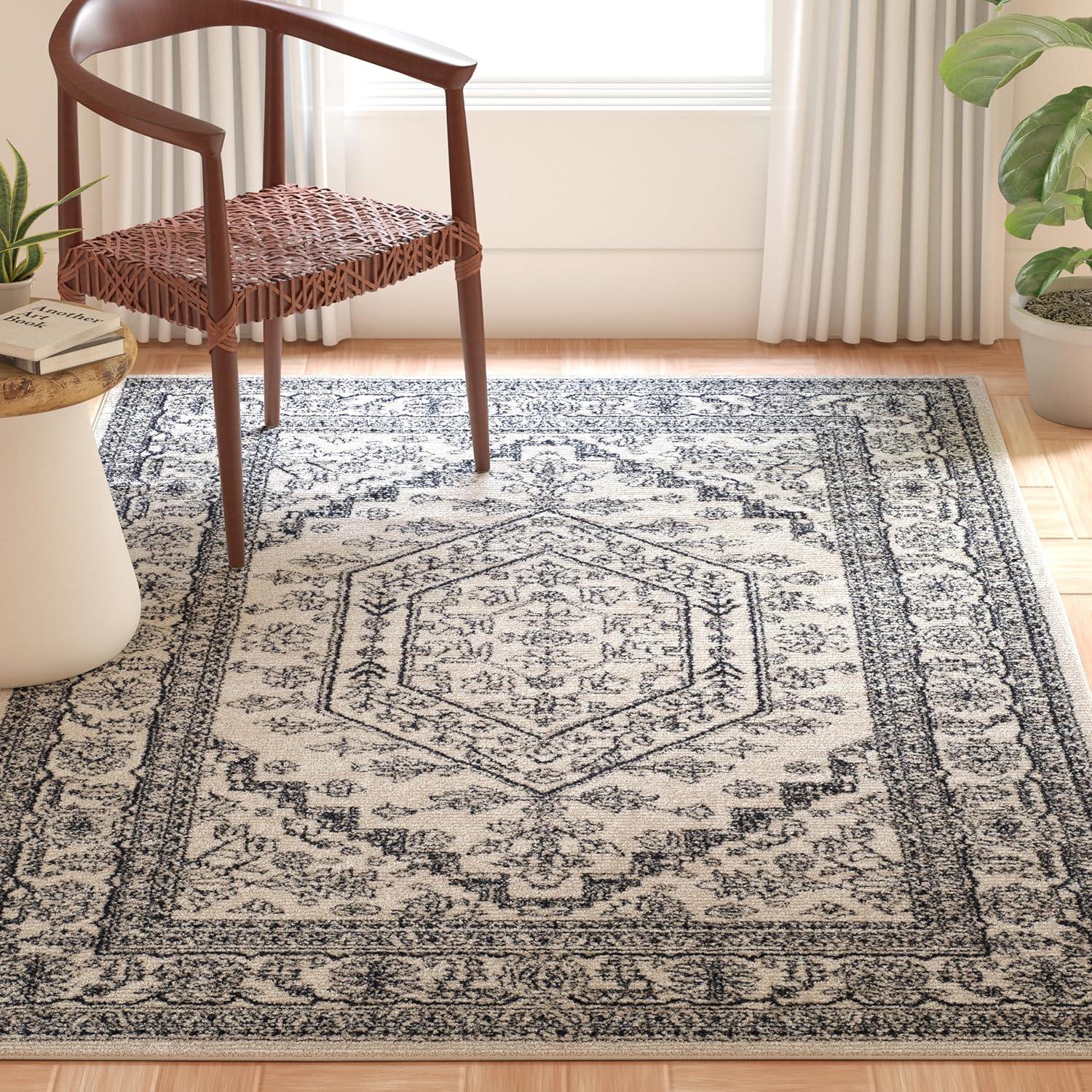 Adirondack ADR108 Power Loomed Area Rug - Ivory/Navy - 4'x6' - Safavieh.