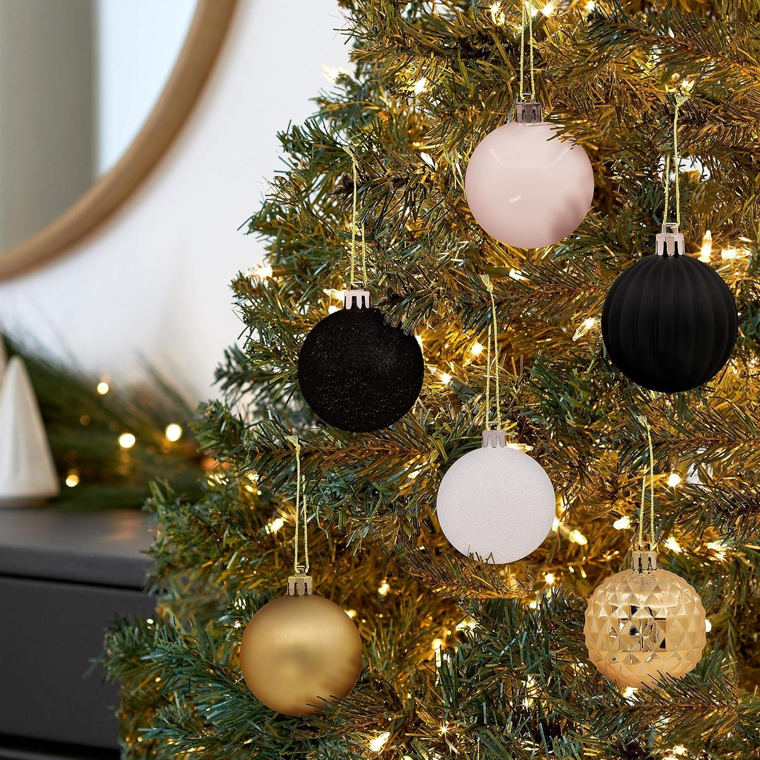 Modern Black, Gold, White Shatterproof Plastic Ornament Set, 30-Piece