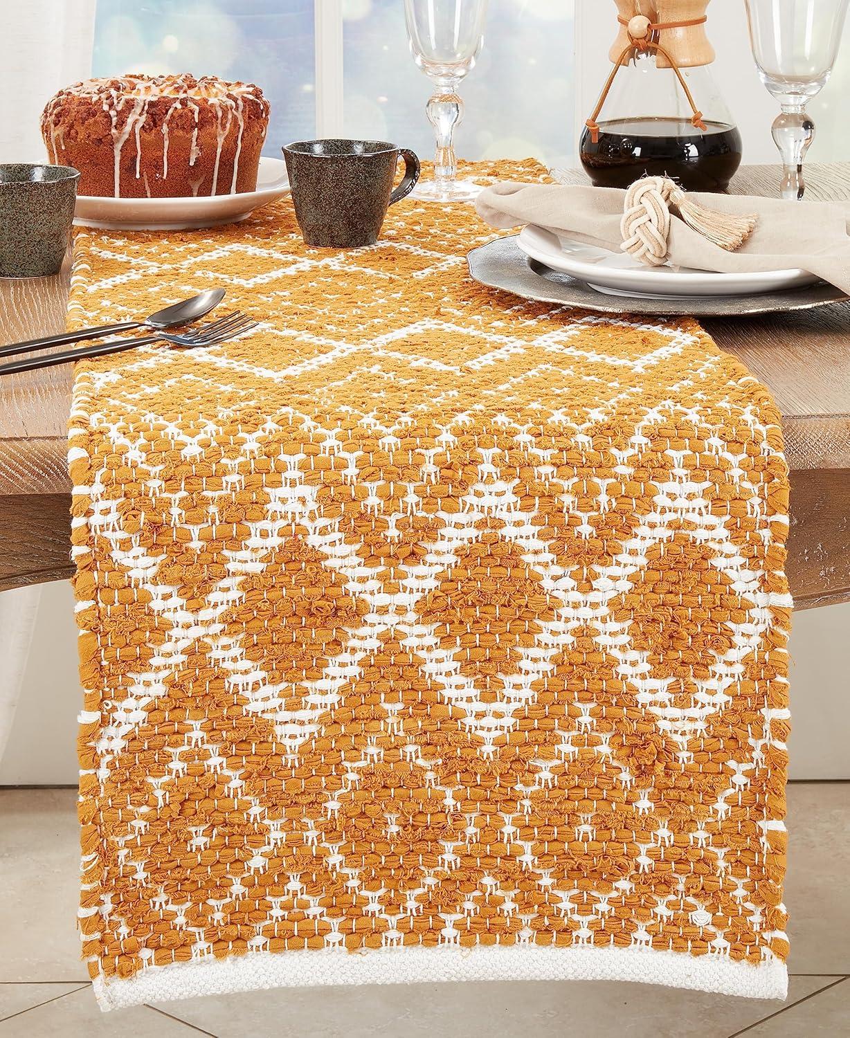 Saro Diamond Weave Chindi Table Runner