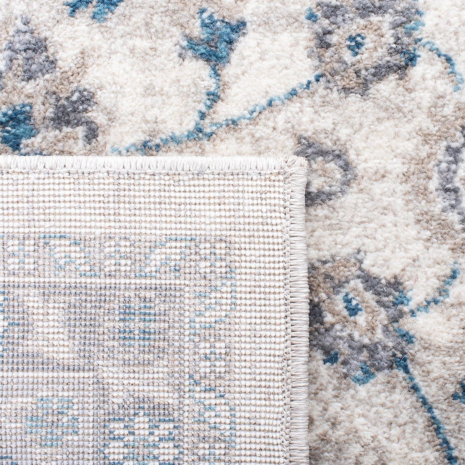 Ivory and Blue Synthetic Hand-knotted Area Rug