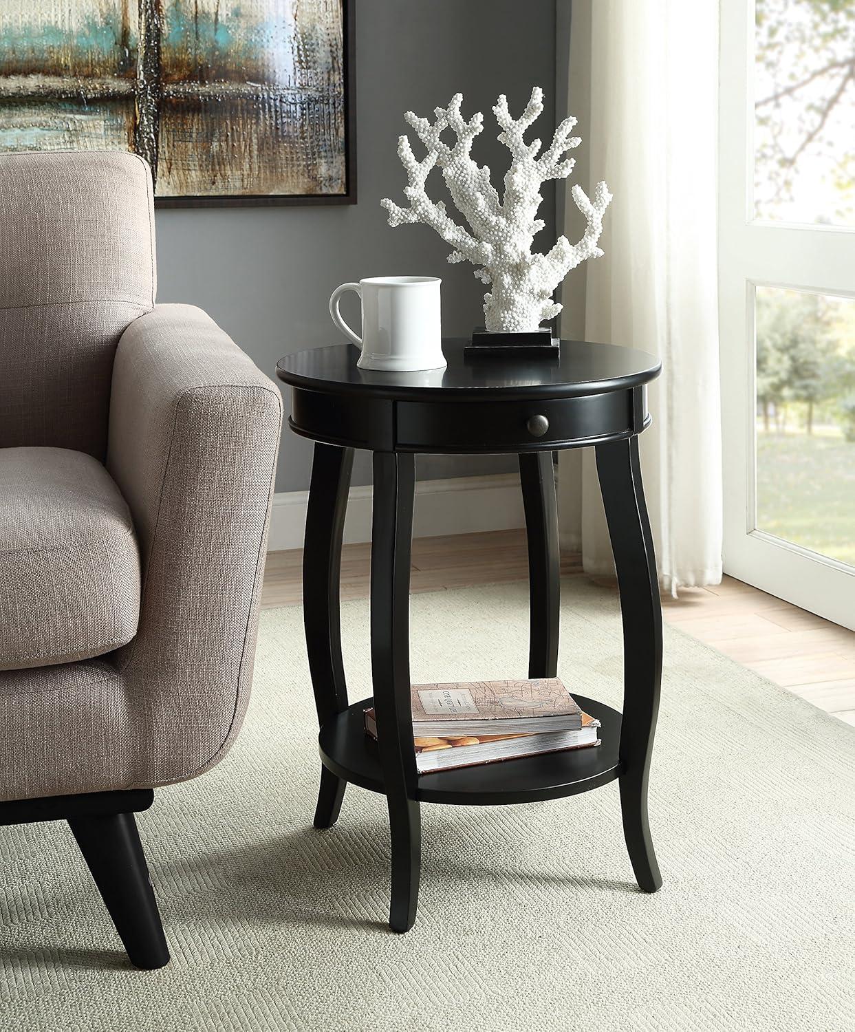 Round Solid Wood Black End Table with Storage - 18"x24"