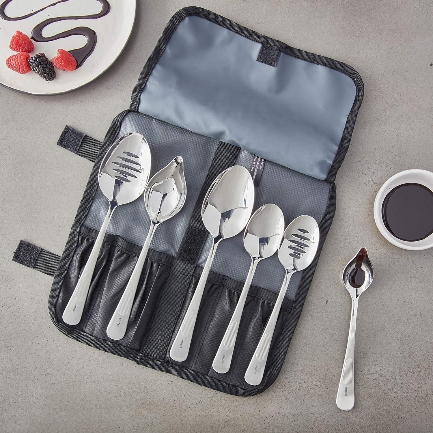 7-Piece Stainless Steel Culinary Plating Spoon Set with Case