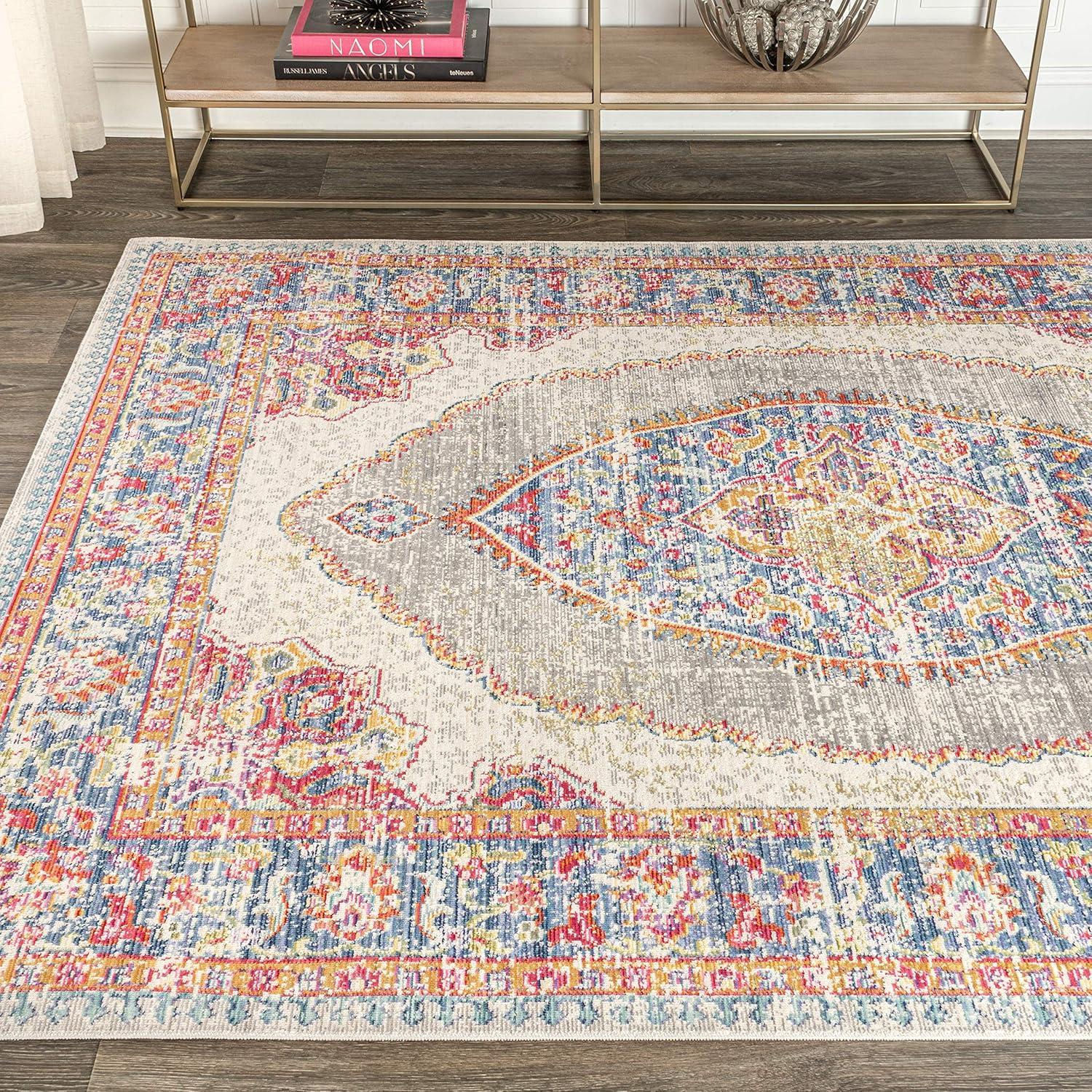 Kilia Blue and Gray Medallion Synthetic Area Rug