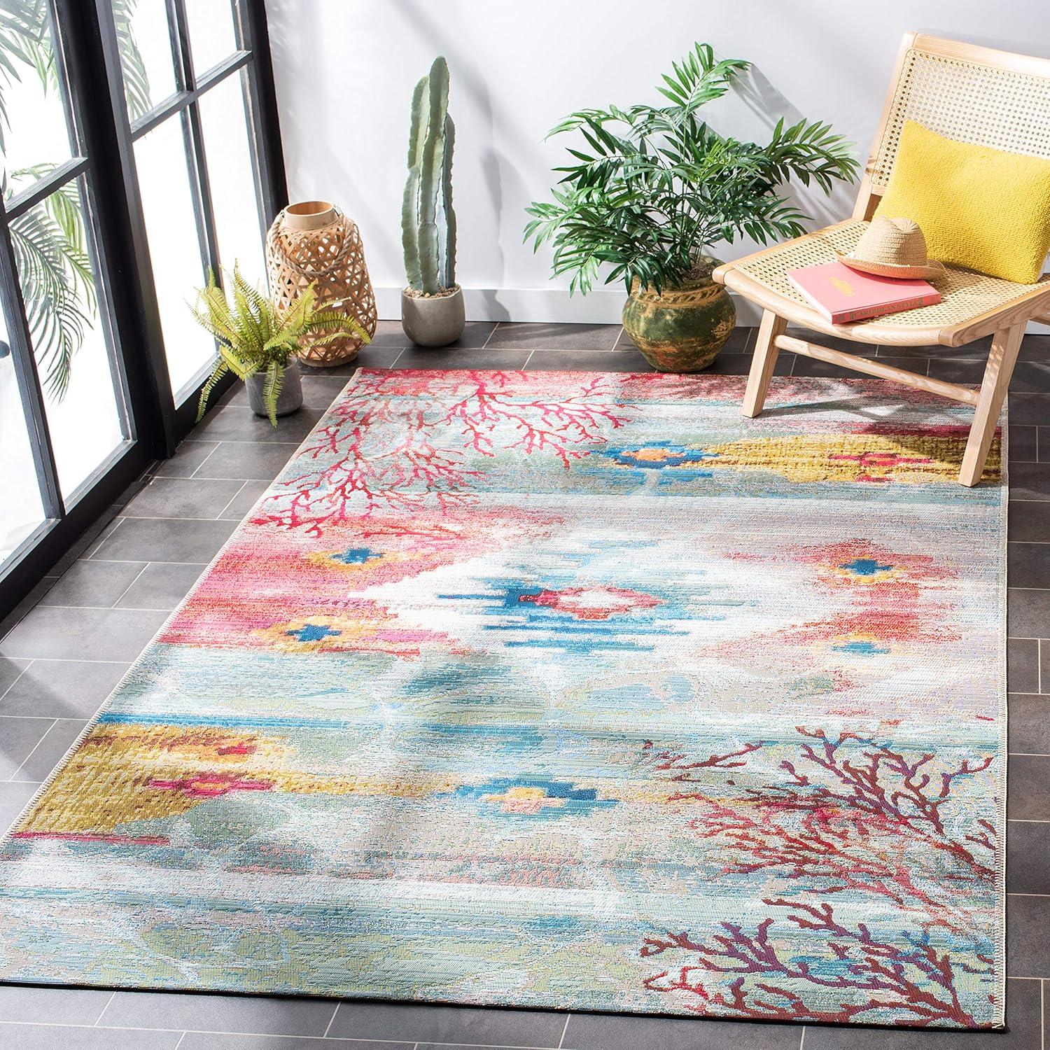Barbados 500 BAR554 Power Loomed Indoor/Outdoor Area Rug - Light Blue/Pink - 8'x10'5" - Safavieh