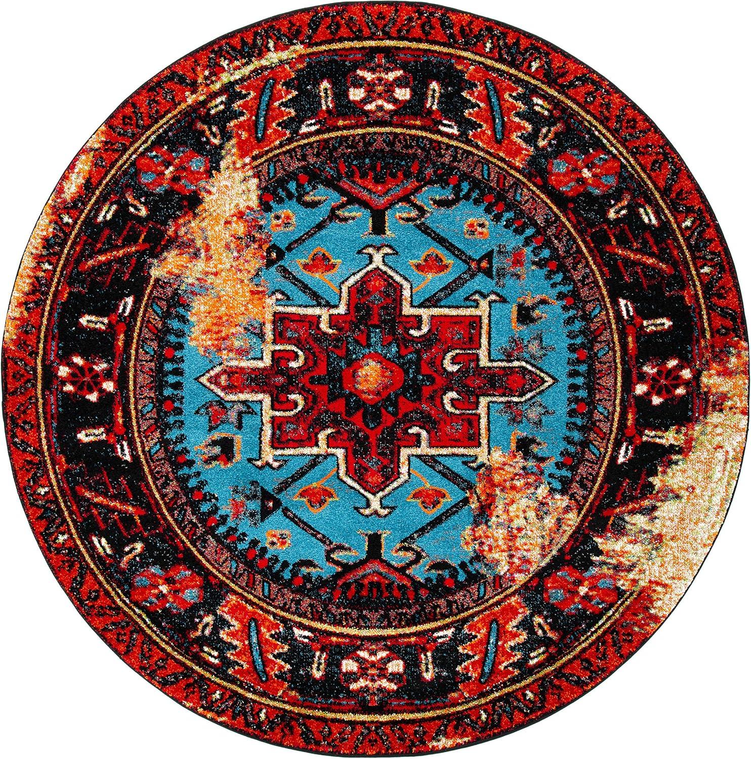 SAFAVIEH Vintage Hamadan Dania Oriental Area Rug, Red/Light Blue, 6'7" x 6'7" Round