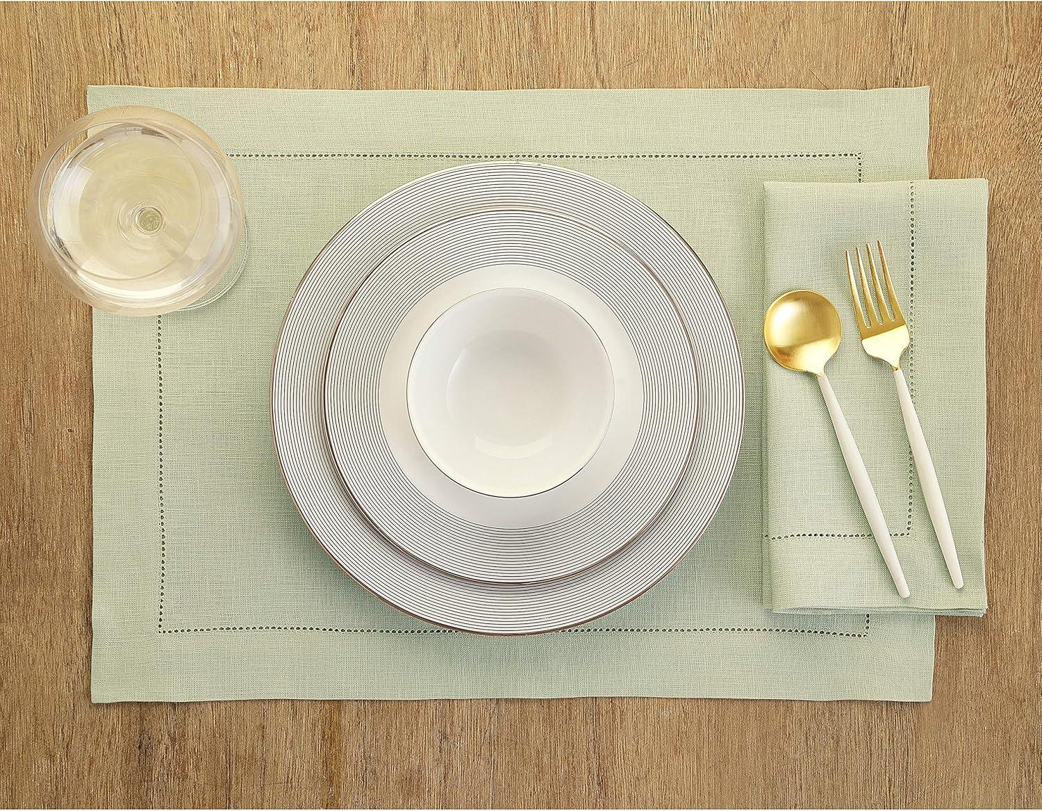 Solino Home 100% Pure Linen Hemstitch Placemats - Classic Hemstitch (Set of 4)