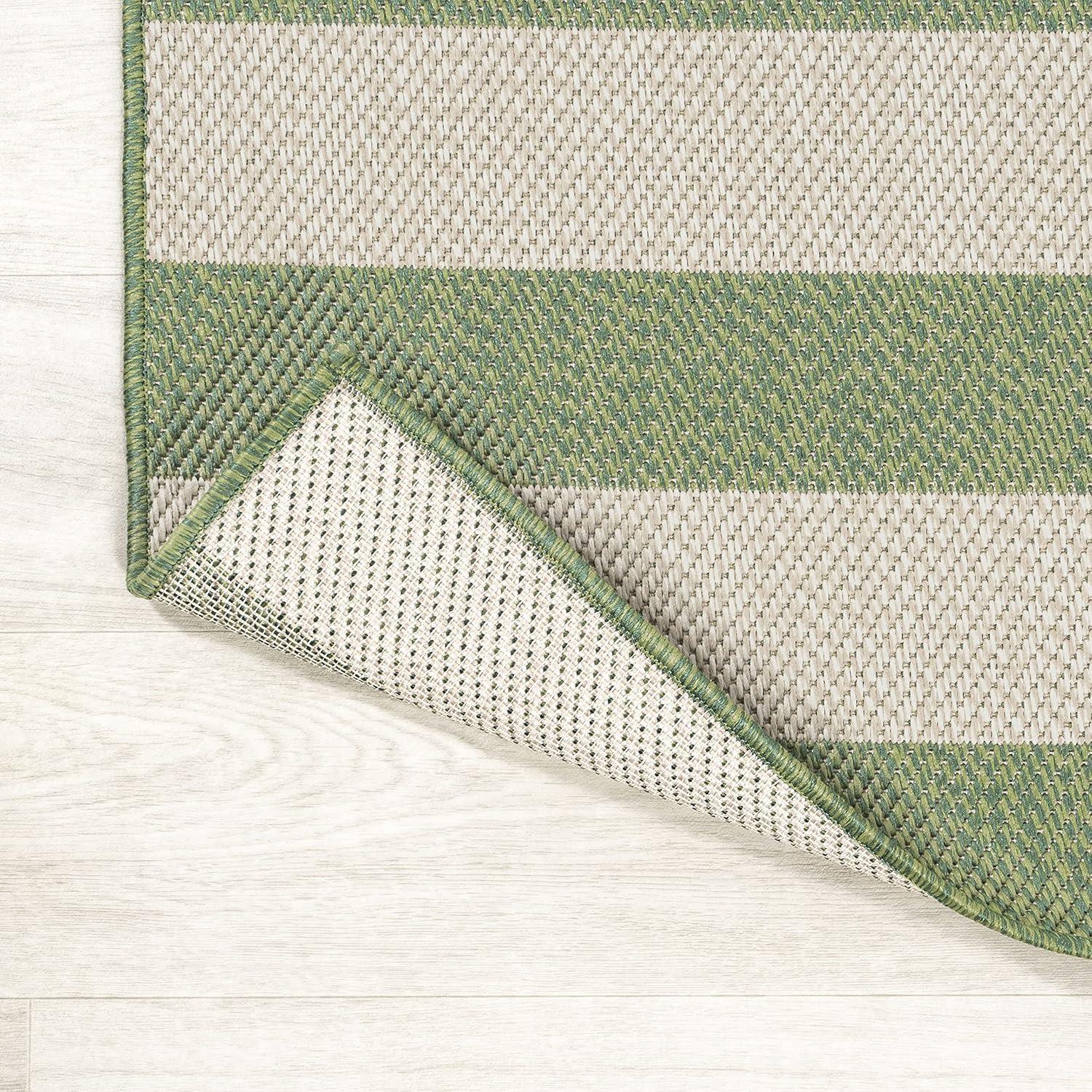 5' x 8' Negril Two-Tone Wide Stripe Indoor/Outdoor Area Rug, Green/Cream - JONATHAN Y