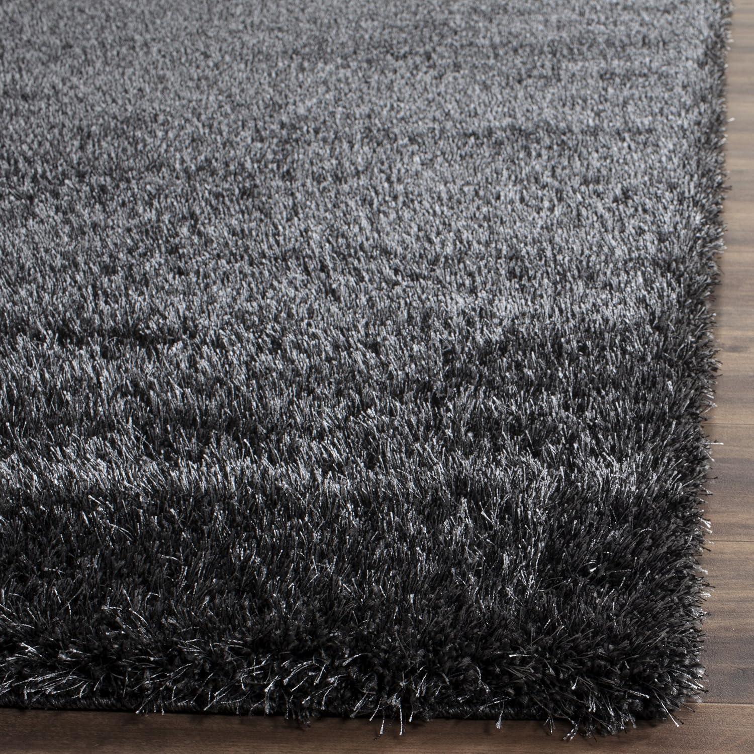 Brown Rectangular Shag Wool and Synthetic Rug